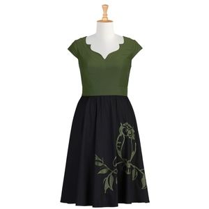 Eshakti Owl embellished two toned poplin dress